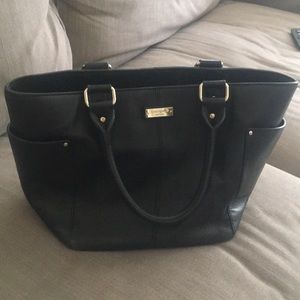 Black leather bucket purse